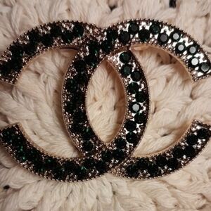 Gold-Tone Brooch with Dark Green Crystals